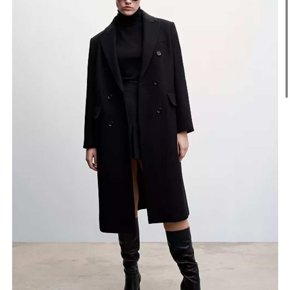 Mango Black Double-Breasted Tailored Masculine Coat